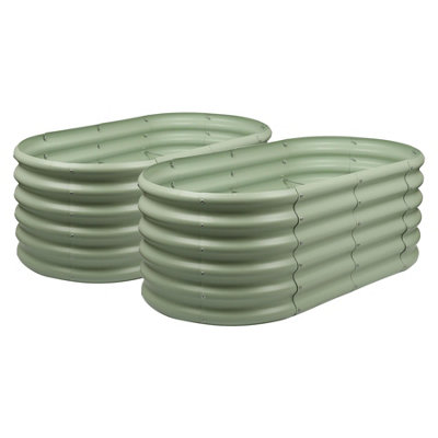 B&Q -  Raised Garden Beds2X Green Rounded Bottomless Metal Bed Galvanised Steel Planter Box 120 X 60 X 45Cm