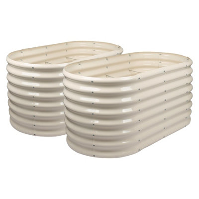B&Q -  Raised Garden Beds2X Ivory Rounded Bottomless Metal Bed Galvanised Steel Planter Box 120 X 60 X 60Cm
