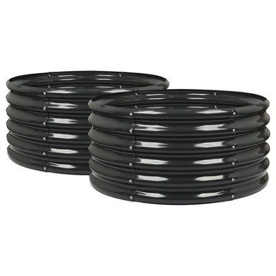 B&Q -  Raised Garden Beds2X Anthracite Round Bottomless Metal Raised Bed Galvanised Steel Planter Box 90 X 45Cm