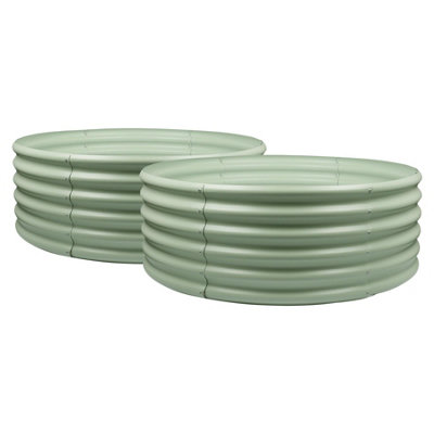B&Q -  Raised Garden Beds2X Green Round Bottomless Metal Raised Bed Galvanised Steel Planter Box 120 X 45Cm