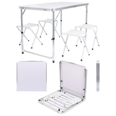 Harbour Housewares 5Pc Height Adjustable Folding Picnic Table & Chairs SetWhitePortable Outdoor Garden Camping Furniture from B&Q