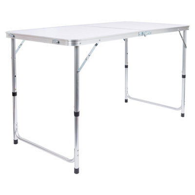 B&Q -  Height Adjustable Aluminium Folding Picnic Table120Cm (4Ft)WhitePortable Outdoor Garden Camping