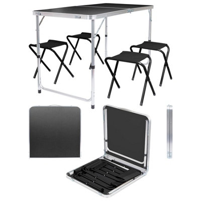 Harbour Housewares 5Pc Height Adjustable Folding Picnic Table & Chairs SetBlackPortable Outdoor Garden Camping Furniture from B&Q