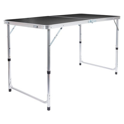 B&Q -  Height Adjustable Aluminium Folding Picnic Table120Cm (4Ft)BlackPortable Outdoor Garden Camping