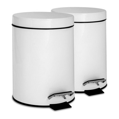 Harbour Housewares Unisex White 2X Round Bathroom Pedal Bins - 3L Stainless Steel Slim Rubbish Dustbin In - Image 4