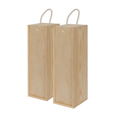 B&Q -  Single Bottle Wooden Wine BoxesNatural2X Wooden Storage Holder Display Carrier Crate (Empty)