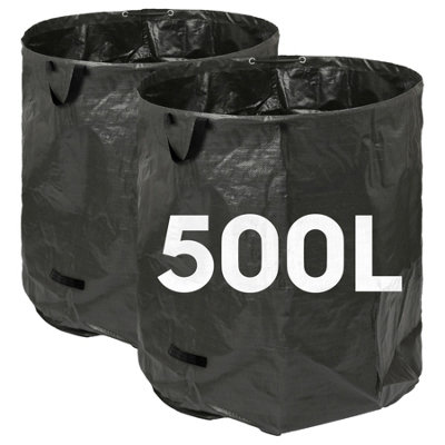Harbour Housewares 500L Garden Waste Bags With HandlesBlack2X Large Strong Reusable Plastic Heavy Duty Gardening Rubbish Refuse Sacks from B&Q