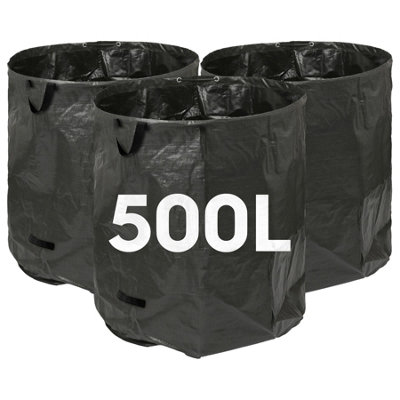 Harbour Housewares Black 500L Garden Waste Bags With Handles - 3X Strong Reusable Plastic Heavy Duty Gardening Rubbish Refuse Sacks Large