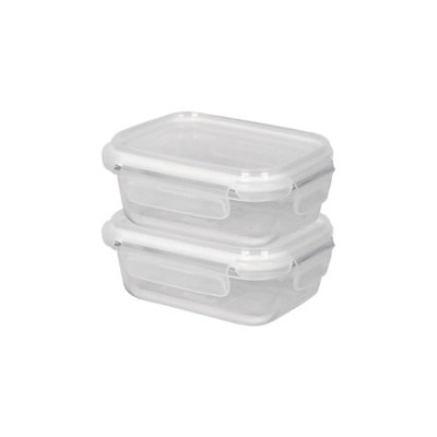 Harbour Housewares White Glass Food Storage Containers With Lids - Reusable Airtight Meal Prep Tubs Microwave And Freezer Safe - Pack Of 2 370Ml