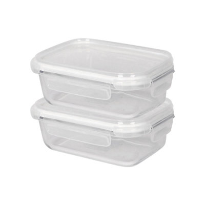 B&Q -  640Ml Glass Food Storage Containers With White LidsReusable Airtight Meal Prep Tubs Microwave And Freezer SafePack Of 2