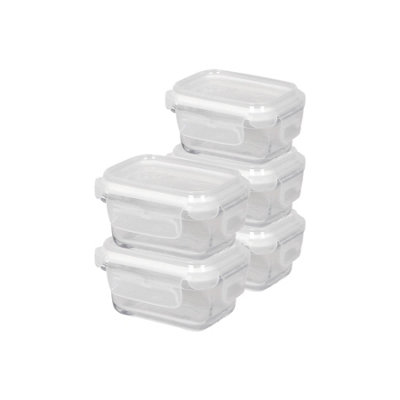 Harbour Housewares White Glass Food Storage Containers With Lids - Reusable Airtight Meal Prep Tubs Microwave And Freezer Safe - Pack Of 5 150Ml