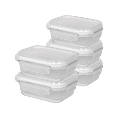 Harbour Housewares White Glass Food Storage Containers With Lids - Reusable Airtight Meal Prep Tubs Microwave And Freezer Safe - Pack Of 5 370Ml