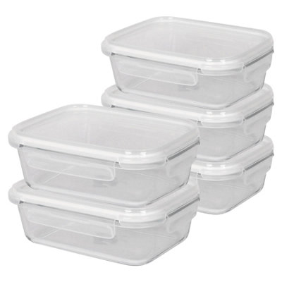 B&Q -  1 Litre Glass Food Storage Containers With White Lids5X Large Reusable Airtight Meal Prep Tubs Microwave And Freezer Safe