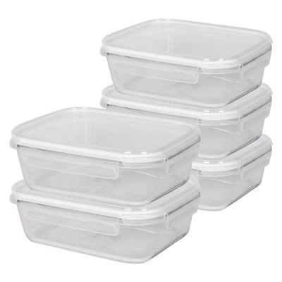 Harbour Housewares White 1.5 Litre Glass Food Storage Containers With Lids - 5X Reusable Airtight Meal Prep Tubs Microwave And Freezer Safe Large