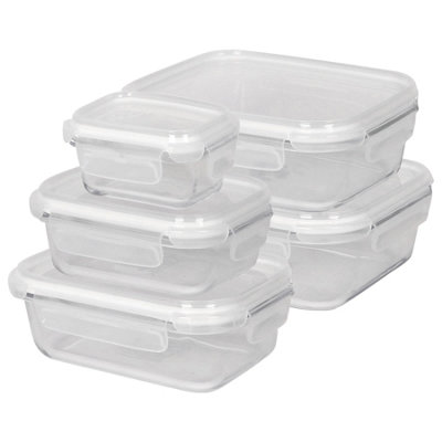 Harbour Housewares Glass Food Storage Container Set With Lids - 5 Sizes - 5Pc Reusable Airtight Meal Prep Tubs Microwave And Freezer Safe White