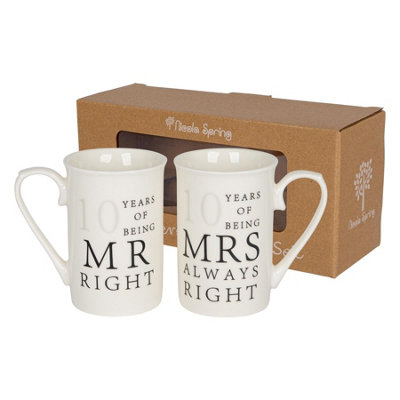 Nicola Spring 10Th Anniversary Coffee Mug Set300Ml 2X New Bone China Coffee Teacup Drinking Mugs For Couples & Celebrations from B&Q