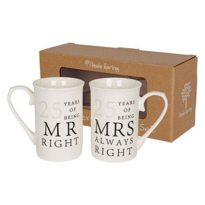 Nicola Spring 25Th Anniversary Coffee Mug Set300Ml 2X New Bone China Coffee Teacup Drinking Mugs For Couples & Celebrations from B&Q