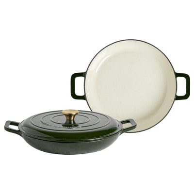 Argon Tableware 2X Shallow Cast Iron Casserole Dishes With Self-Basting LidGreen2.3 Litre Dutch Oven Roasting Dish from B&Q