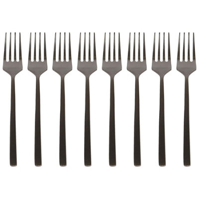Argon Tableware Stainless Steel Cake Forks - 15Cm - Pack Of 8 Black
