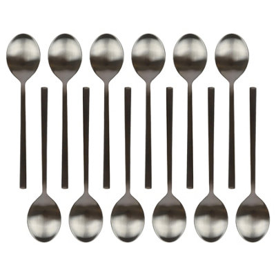 Argon Tableware Stainless Steel Dessert Spoons20CmBlackPack Of 12Durable Rust Resistant Stainless Steel Flatware Set from B&Q