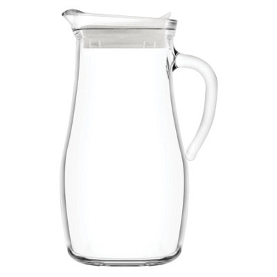 B&Q -  1.8L Misket Glass Water Jug With White Silicone LidKitchen Drinks Pitcher Dispenser Container Carafe Bottle