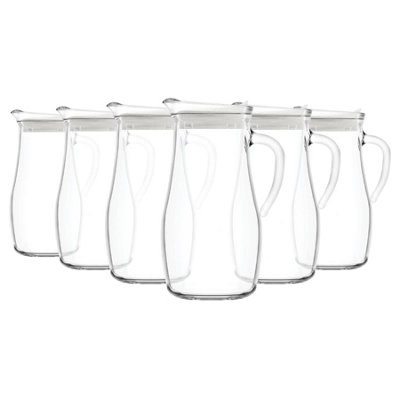 B&Q -  6X 1.8L Misket Glass Water Jugs With White Silicone LidKitchen Drinks Pitcher Dispenser Container Carafe Bottle