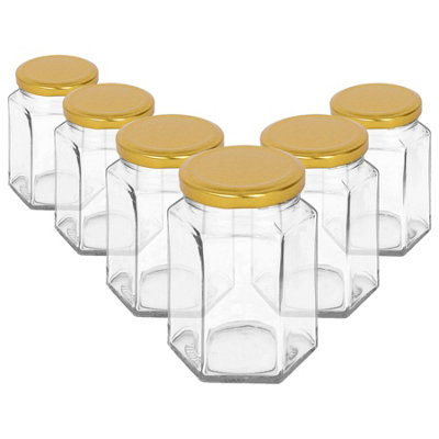 Argon Tableware Hexagonal Glass Jam Jars with Gold Lids - 250ml - Pack of 6 - Image 7