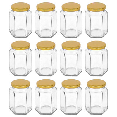 Argon Tableware Hexagonal Glass Jam Jars with Gold Lids - 250ml - Pack of 12 - Image 4