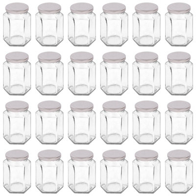 B&Q -  250Ml Glass Jam Jars With Silver LidsSet Of 24 Hexagonal Empty Screw Top Kitchen Storage Preserving Jar