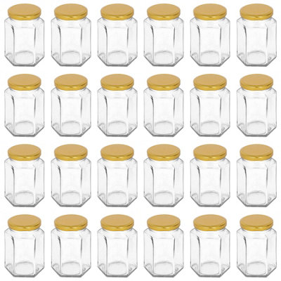 B&Q -  250Ml Glass Jam Jars With Gold LidsSet Of 24 Hexagonal Empty Screw Top Kitchen Storage Preserving Jar