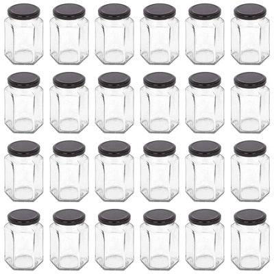 Argon Tableware Hexagonal Glass Jam Jars with Black Lids - 250ml - Pack of 24 - Image 5