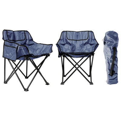Harbour Housewares Premium Folding Camping Chairs With Pockets & Carry Bag - Navy - Pack Of Size 2