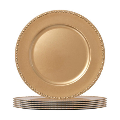 Argon Tableware Unisex Gold 6X Metallic Charger Plates - 33Cm Beaded Design Setting Plate Placemat In - Image 5