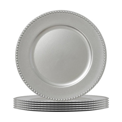 Argon Tableware Silver 33Cm Round Beaded Melamine Charger Plates - Pack Of 6 - Image 5