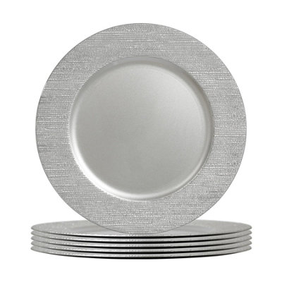 Argon Tableware 33cm Round Charger Plates - Silver Rib - Pack of 6 - Image 5