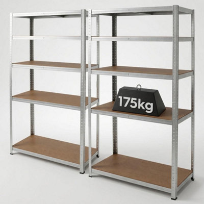 Harbour Housewares 2Pc 5-Tier Steel Garage Shelving Unit - Galvanised Heavy Duty Boltless Assembly, Modular Garage Storage Racking