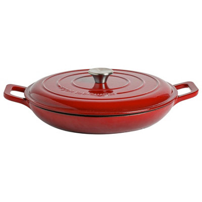 Argon Tableware 2.3L Shallow Cast Iron Casserole Dish With Self-Basting LidRed Ombre2.43Qt Dutch Oven Roasting Dish from B&Q