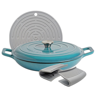 Argon Tableware 2.3L Shallow Cast Iron Casserole Dish With Self-Basting LidTeal Ombre2.43Qt Dutch Oven Roasting Dish from B&Q