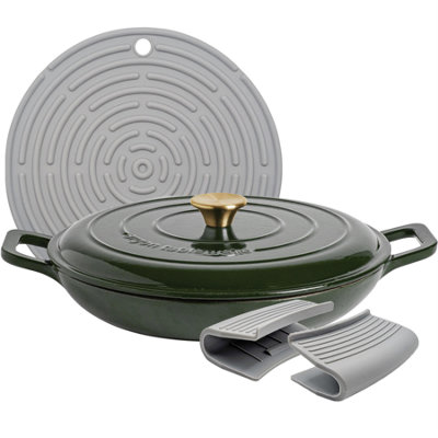 Argon Tableware 2.3L Shallow Cast Iron Casserole Dish With Self-Basting LidGreen2.43Qt Dutch Oven Roasting Dish from B&Q