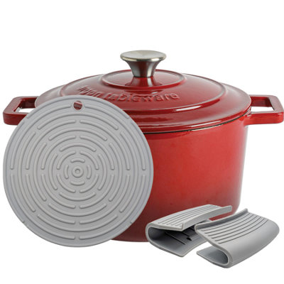 Argon Tableware 4.5L Round Cast Iron Casserole Dish With Self-Basting LidRed Ombre4.75Qt Dutch Oven Roasting Dish Pot from B&Q