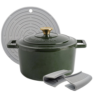 Argon Tableware 4.5L Round Cast Iron Casserole Dish With Self-Basting LidGreen4.75Qt Dutch Oven Roasting Dish Pot from B&Q