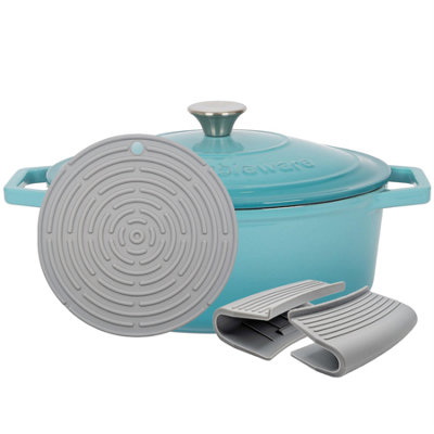 B&Q -  4.68L Oval Cast Iron Casserole Dish With Self-Basting LidTeal Ombre4.95Qt Dutch Oven Roasting Dish Pot