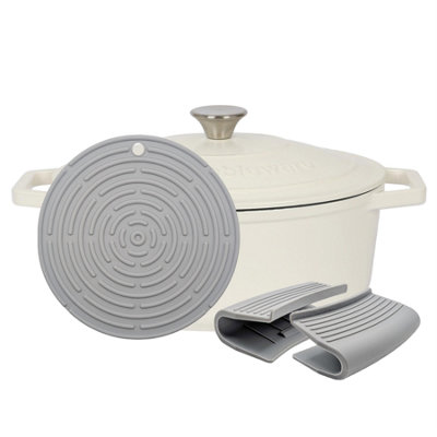 B&Q -  4.68L Oval Cast Iron Casserole Dish With Self-Basting LidPebble Gloss4.95Qt Dutch Oven Roasting Dish Pot