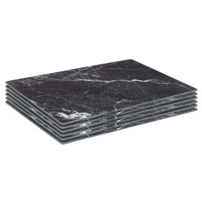 B&Q -  6X Glass Placemats30 X 20CmBlack MarbleDining Table Place Mats Tabletop Protector For Kitchen Worktops - Image 6