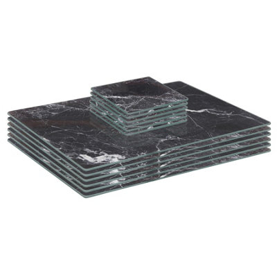 Harbour Housewares 12pc Glass Placemats & Coasters Set - 30 x 20cm | Black Marble Rectangular Tempered Heat-Resistant Non-Slip Place Mat & Square Coasters Home Kitchen Table Plate Place Mat - Image 6