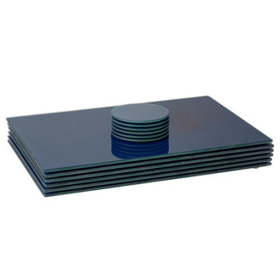 Harbour Housewares Rectangle Glass Placemats & Round Coasters Set - 40cm x 30cm - Hague Blue - 12pc Tempered Heat-Resistant Non-Slip Rectangle Indoor Home Kitchen Table Plate Place Mat Mats Set - Image 5