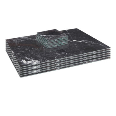 Rinkit.com Black Marble 12Pc Rectangle Glass Placemats & Square Coasters Set - 40Cm X 30Cm - Marble - Image 7