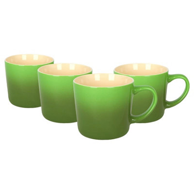 B&Q -  330Ml Ombre Coffee MugsGreenSet Of 4Glazed New Bone China Tea Mug Vegan Friendly Stoneware Ceramic Cup