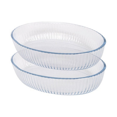 B&Q -  Oval Glass Oven Dishes26 X 17Cm2X Optical Baking Casserole Lasagne Roasting Roaster Cooking Tray Bowl