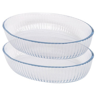 B&Q -  Oval Glass Oven Dishes35 X 24Cm2X Optical Baking Casserole Lasagne Roasting Roaster Cooking Tray Bowl